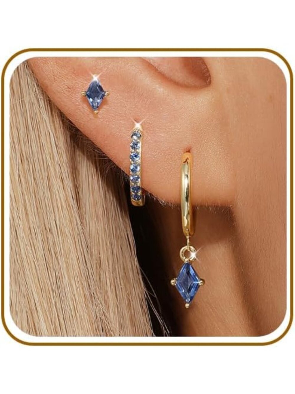 3 Pairs Colored CZ Hoop Earrings Set - 925 Sterling Silver for Women, Stylish